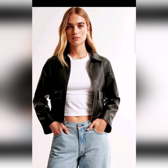 Abercrombie And Fitch Womens Vegan Leather Utility Jacket L - Picture 1 of 12